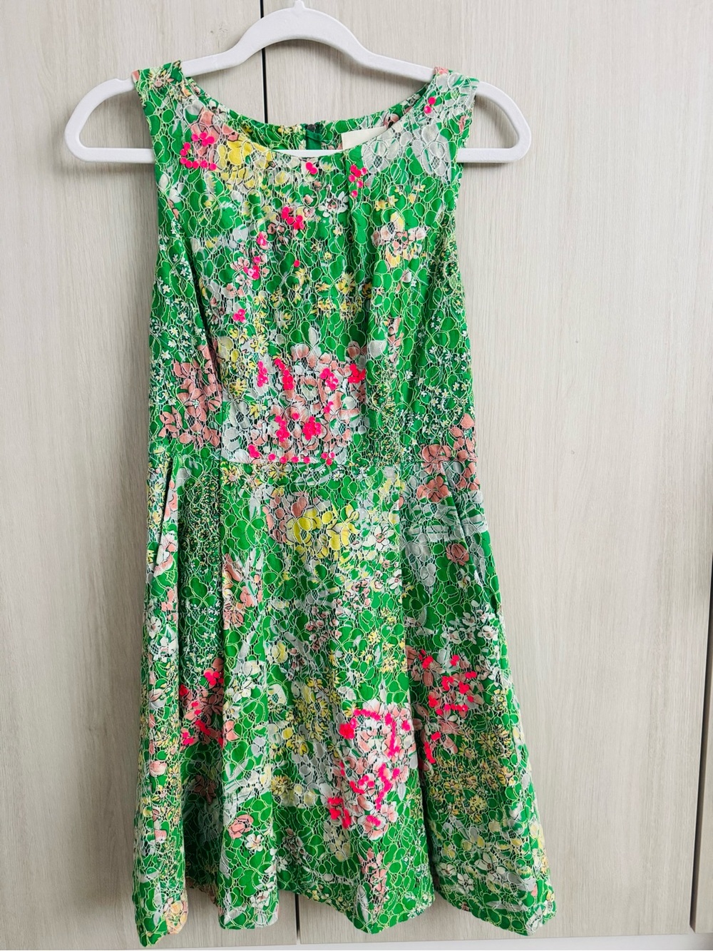 Maeve Green Lace Floral-Print Dress with Pink Accents and sequence!